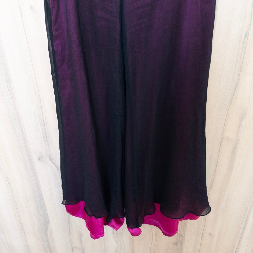Vintage Cache Womens Silk Pants 2 Black Pink Mesh Overlay Wide Leg Whimsigoth - Picture 3 of 9